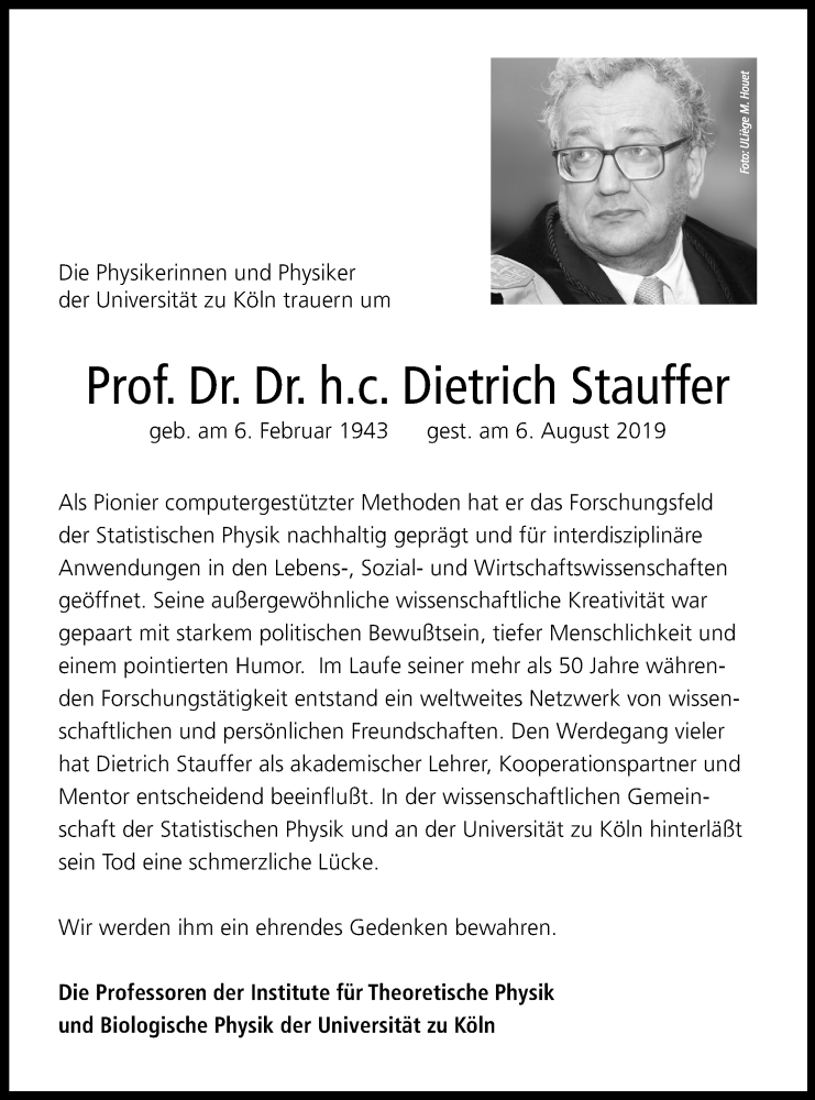 Obituary Dietrich Stauffer