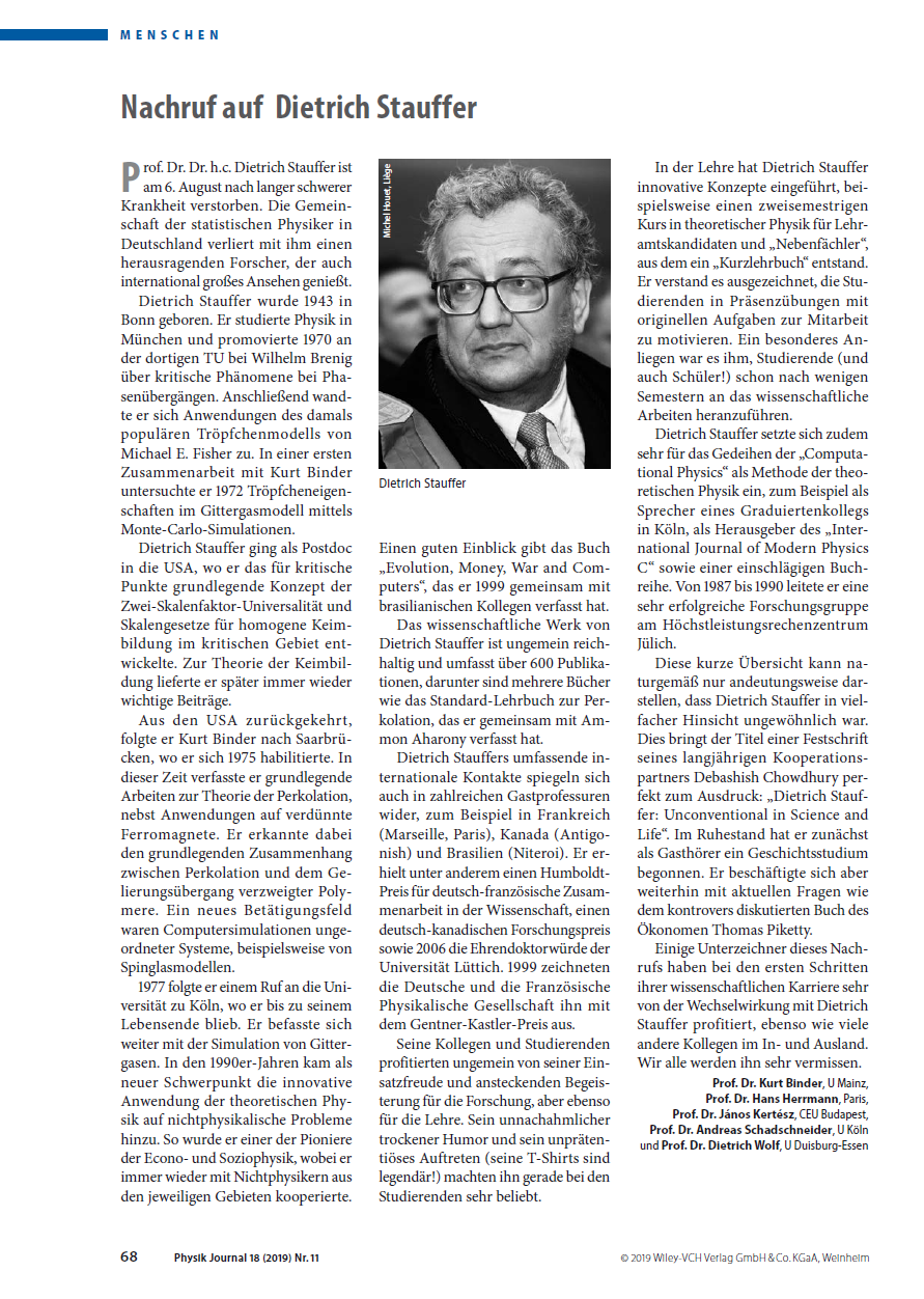 Obituary Stauffer Physik Journal